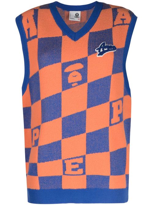 Checkerboard knitted vest - Blue