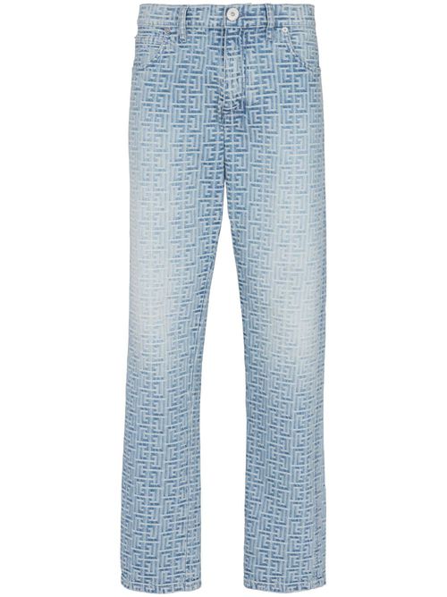 Monogram-jacquard straight-leg jeans - Blue