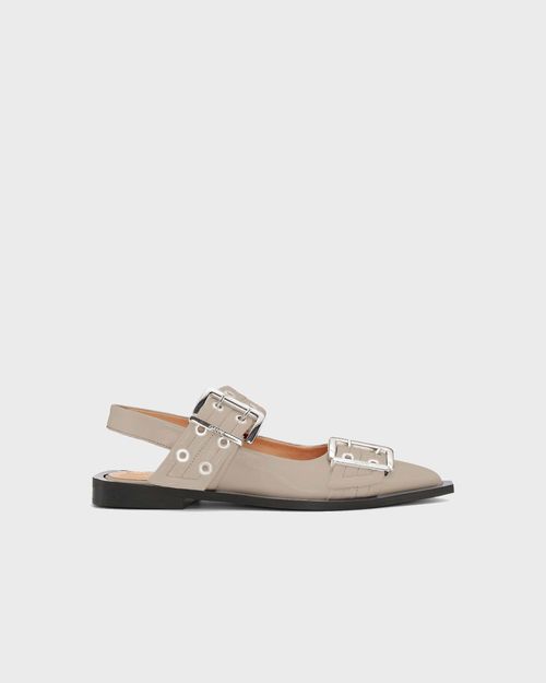 Ganni Ballerina Feminine Buckle Naplack Taupe EUR