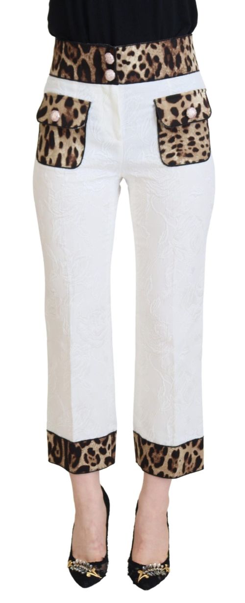 Leopard Print High-Waist Trousers — White