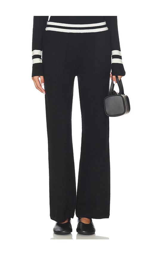 White & Warren Cashmere Striped Wide Leg Pant in Black. L. Also in XS