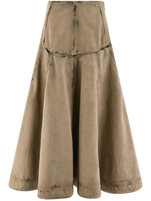 Bleach-wash denim midi skirt - Green
