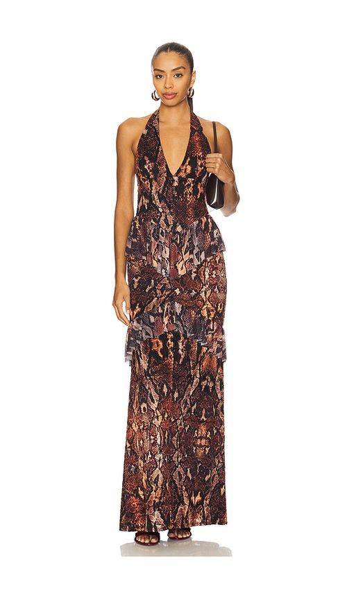AFRM Athens Crochet Lace Maxi Dress in Umber Snake. XXS also in 1X, L, M, S