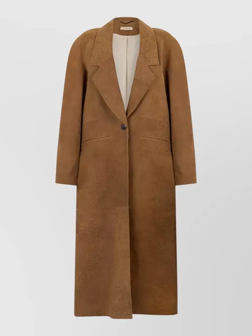 The Mannei - calf length leather coat loose silhouette