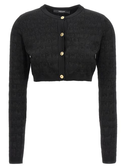 -Crocodile-Effect Cardigan Maglioni Nero-Donna