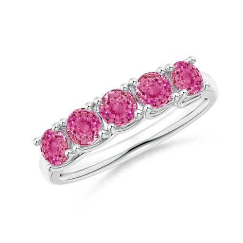 Angara 1.35 Carats Half Eternity Five Stone Pink Sapphire Wedding Ring in Platinum