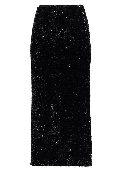 Women's Sequin Velvet Column Maxi Skirt - Black
