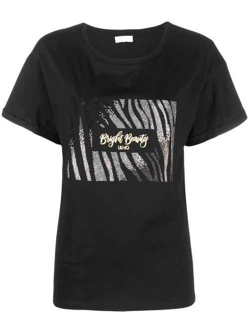 Rhinestone-embellished logo-print T-shirt - Black