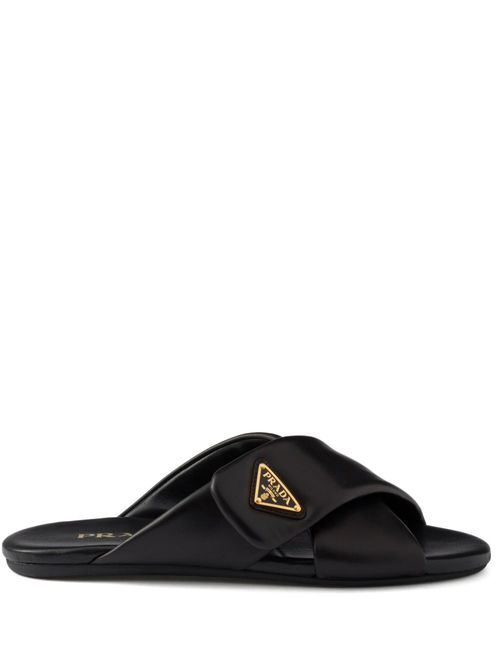 Padded nappa leather slides - Black