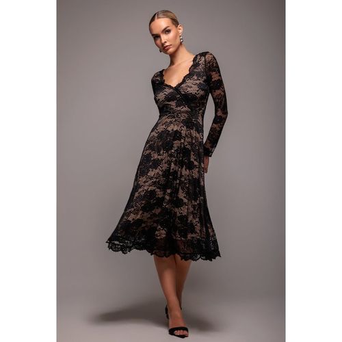Goddiva Scalloped Lace A-line Midi Dress - Black