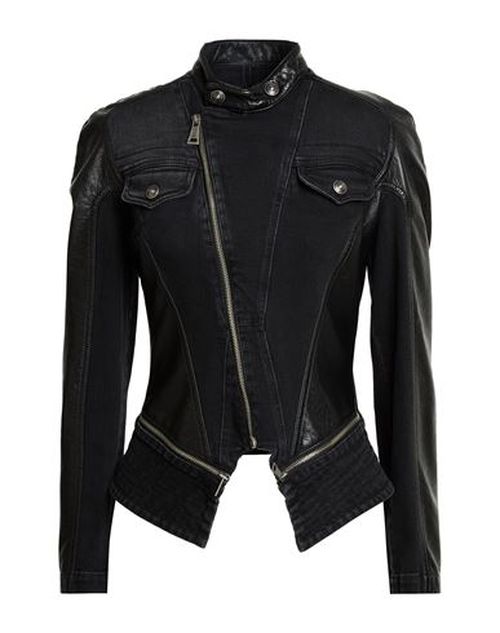 Woman Denim outerwear Black Size 10 Cotton, Elastane