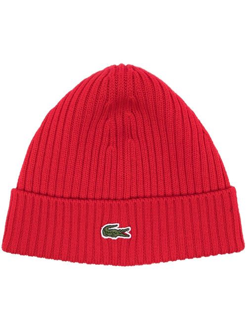 Logo-patch wool beanie - Red