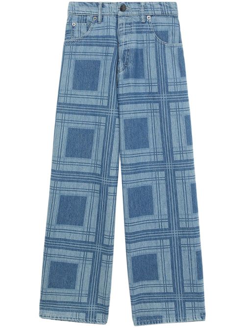 Tartan wide-leg jeans - Blue