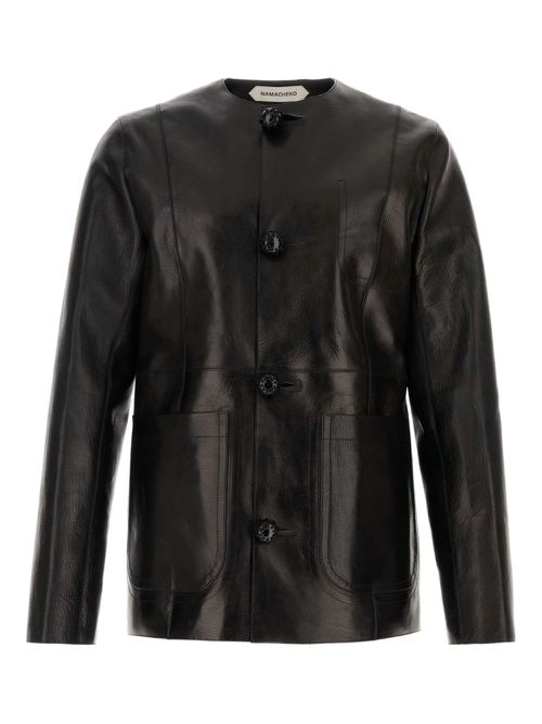 Namacheko crew-neck leather jacket - Black