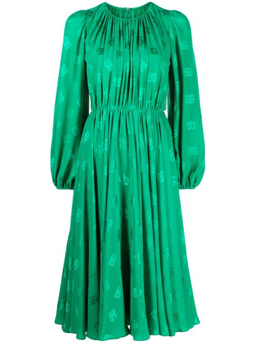 Logo-print flared silk midi dress - Green