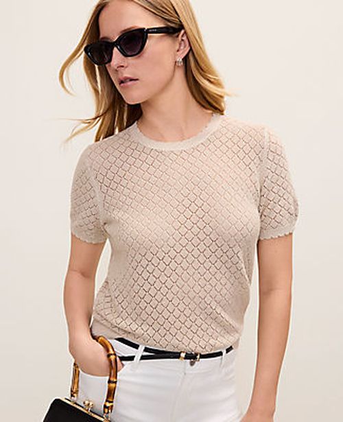 Ann Taylor Shimmer Pointelle Modern Sweater Tee