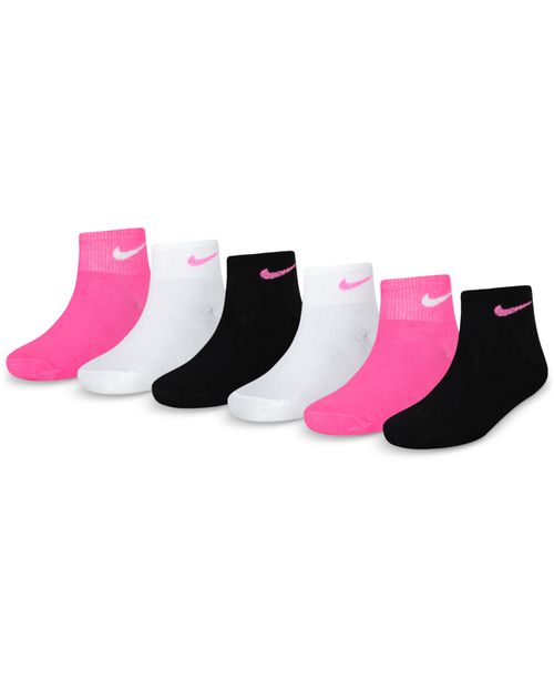 Big Girls Metallic Swoosh Quarter Socks, Pack of 6 - Pink Pow
