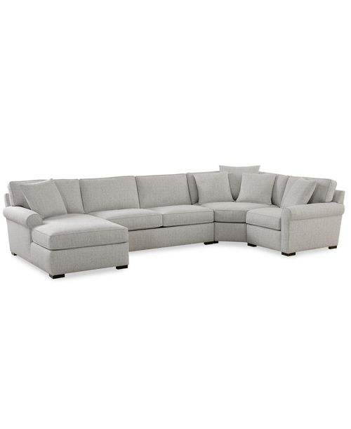 "Radley Roll Arm 148"" 4-Pc. Fabric Chaise Sectional with Wedge, Exclusively at Pewter"