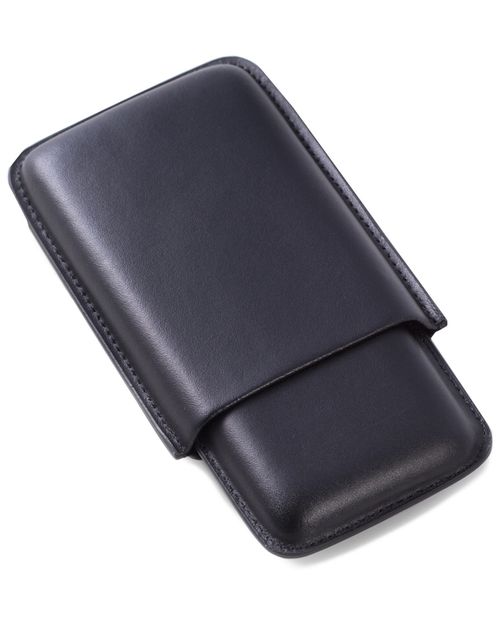 Black Leather Telescoping Three Cigar Case