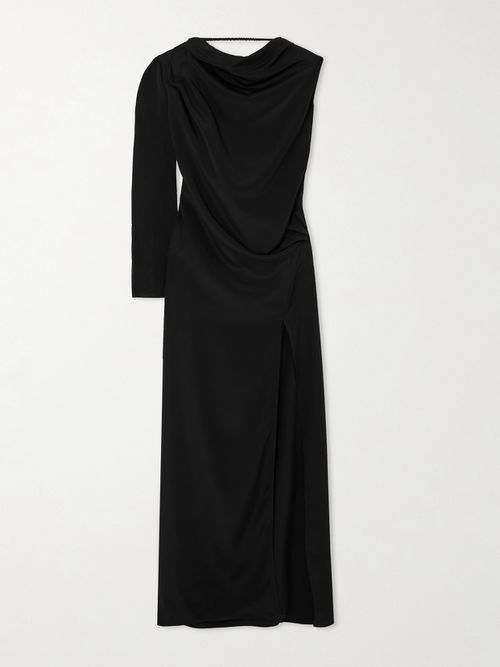 One-sleeve Draped Silk-crepe Gown - Black