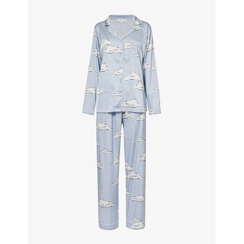 Womens Lilac Cloud Cloud-print Relaxed-fit Stretch-satin Pyjamas 