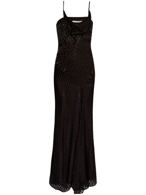 Devoré-effect sleeveless dress - Black