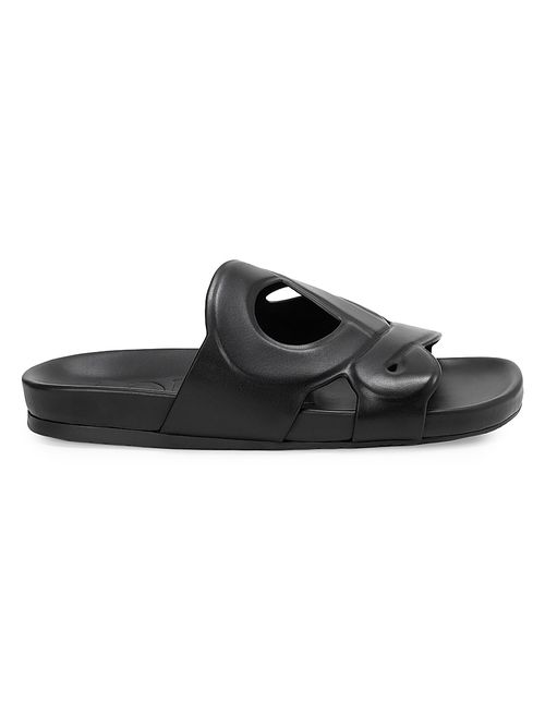 Men's Ease Monogram Leather Slide Sandals - Black