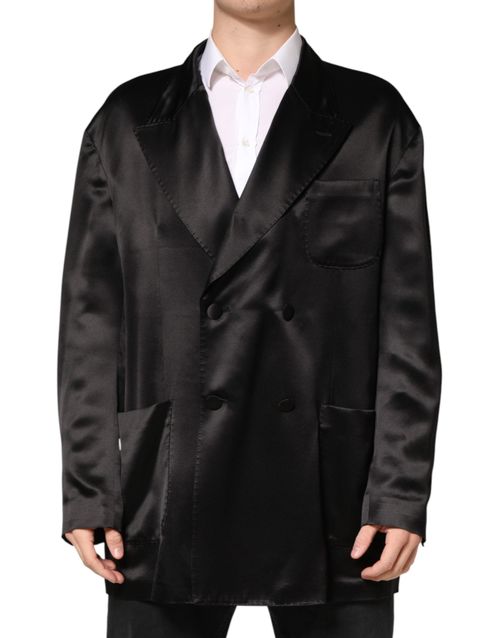 Silk Double-Breasted Blazer — Black