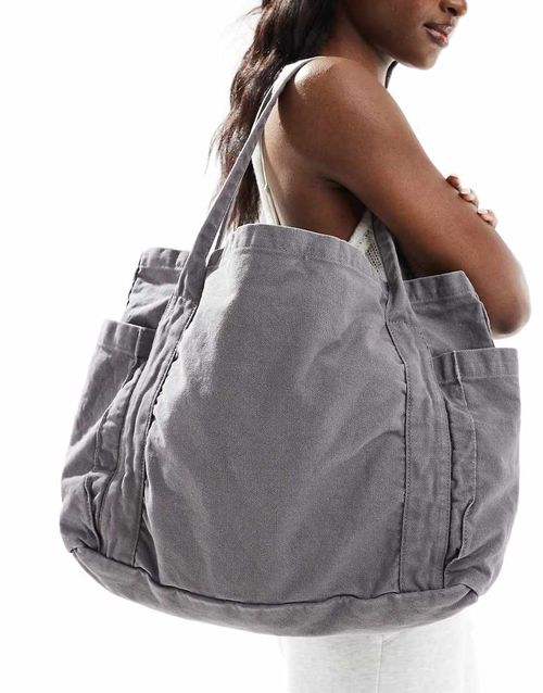 Oversized heavyweight canvas tote in washed grey