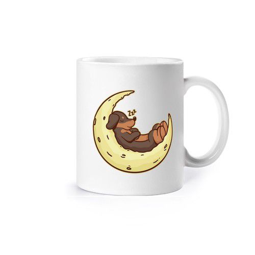 Cute dachshund sleeping on the moon, very tender beautiful drawing,