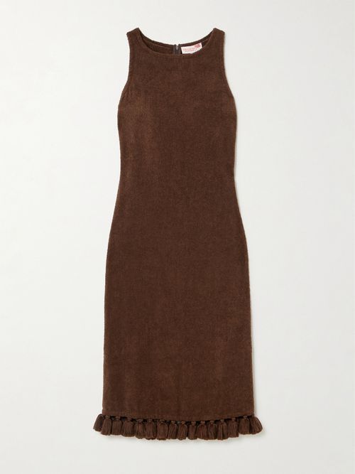 Cap d'Antibes - Robe Midi En Molleton De Coton À Houppes Aurelia - Marron