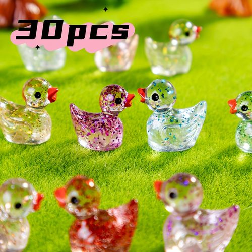 TEMU 30pcs/100pcs Mini Resin Duck Figurines - Sparkling Farmhouse Style Animal-themed Garden Miniatures, Diy, Bonsai, Dollhouses, Aquarium Decor