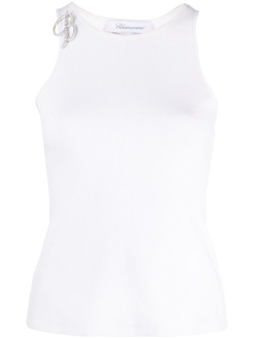 Logo-brooch ribbed tank top - White