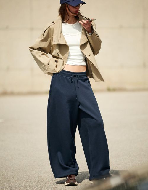 Bershka Plush Barrel Pants With Stoppers Women S Navy