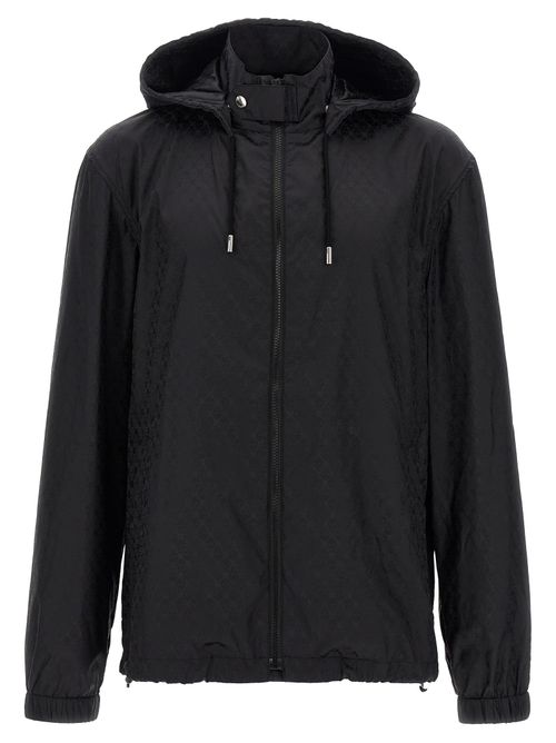 Skull-Jacquard Nylon Jacket — Black