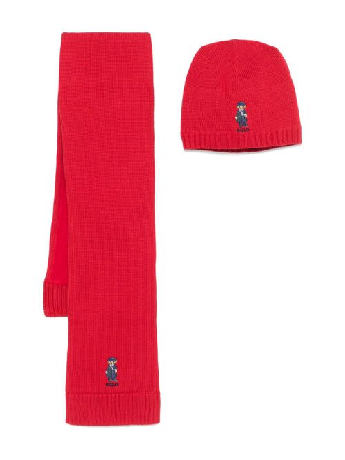 Polo-Bear-motif beanie hat set (set of two) - Red