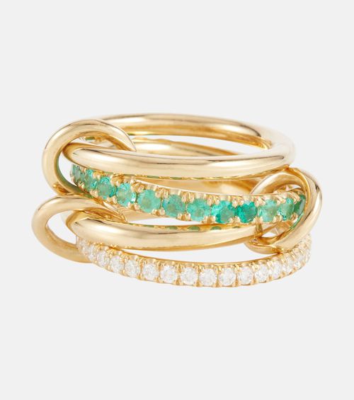 Halley set of four 18kt gold rings with emeralds and diamonds