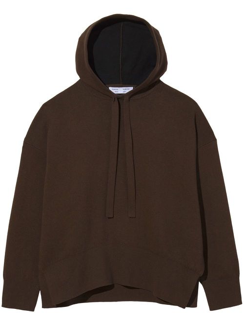 Drop shoulder knitted hoodie - Brown