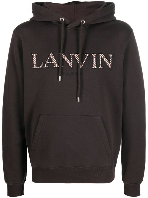 Embroidered-logo cotton hoodie - Brown