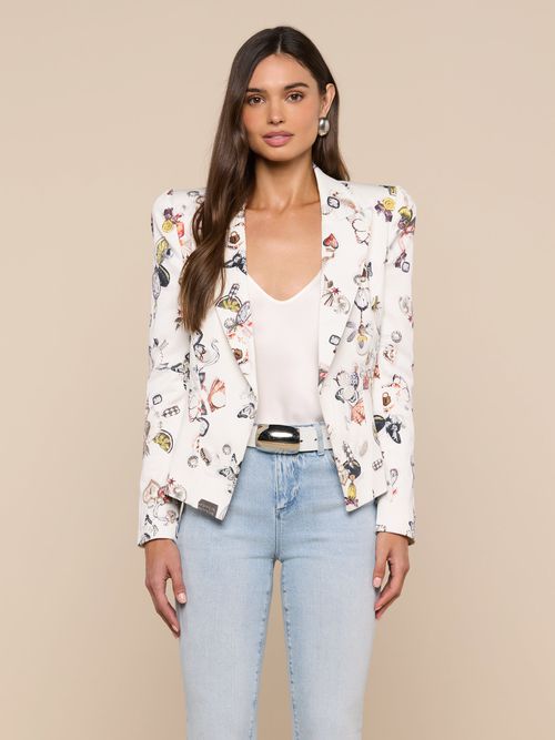 Bethany Structured Blazer In Ecru Multi Lock Butterfly
