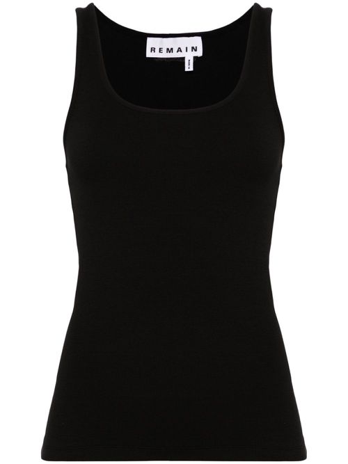 Scoop-neck ribbed tank top - Black