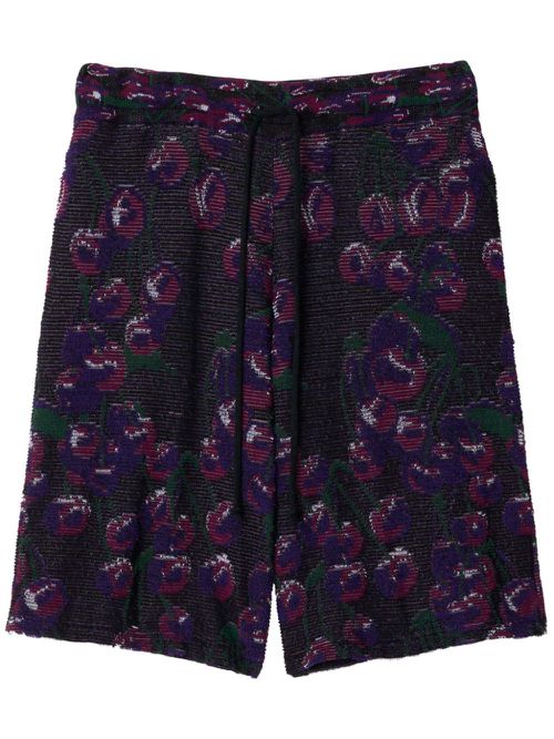 Patterned intarsia-knit cotton-blend shorts - Pink