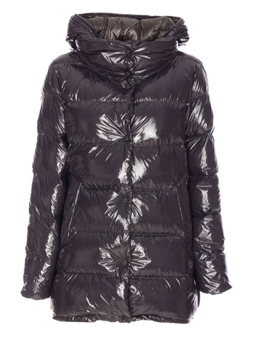 Press-Stud Hooded Padded Down Jacket — Black