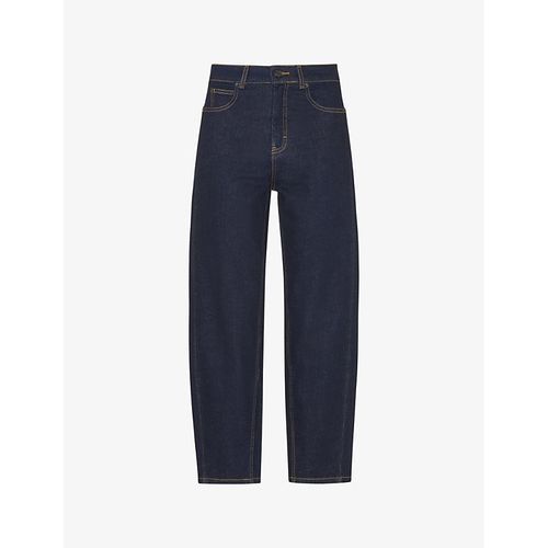 Womens Navy Barrel-leg High-rise Stretch-denim Jeans