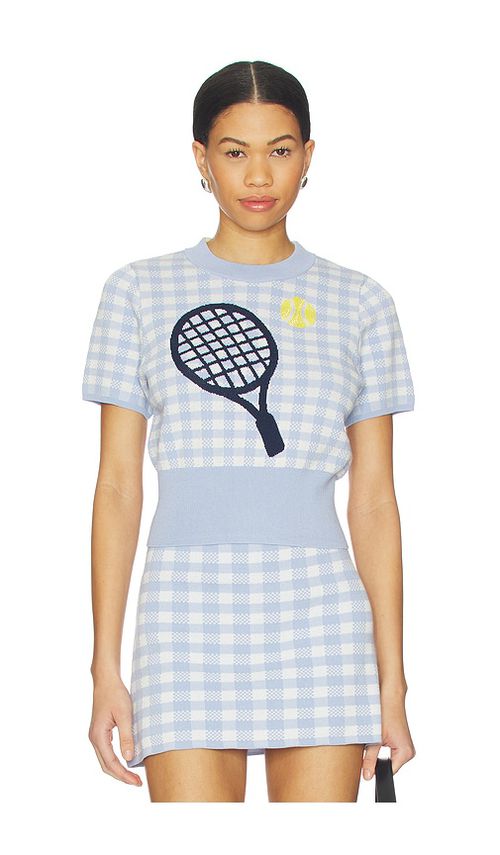 525 America Volley Graphic & Beaded Sweater Top in Baby Blue. - S also in XS, M