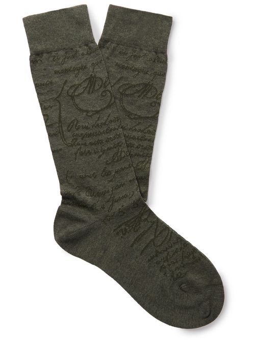 Cotton-Blend Jacquard Socks - Men - Gray - L