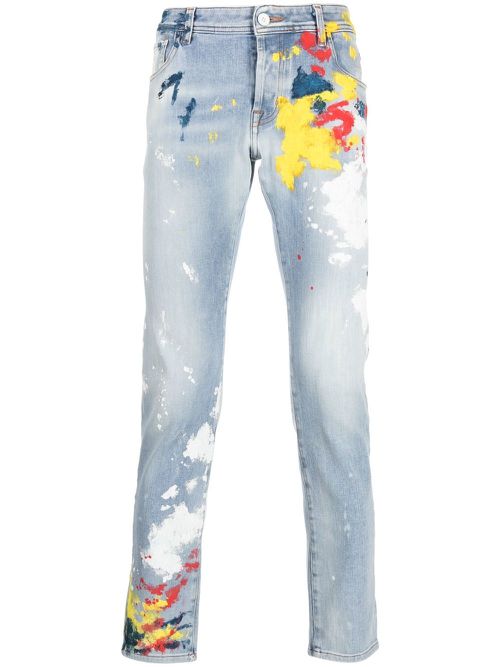 Paint-splatter print jeans - Blue