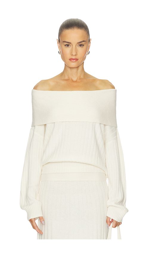 NAADAM Premium Cashmino Ribbed Draped Top in White. M also in L
