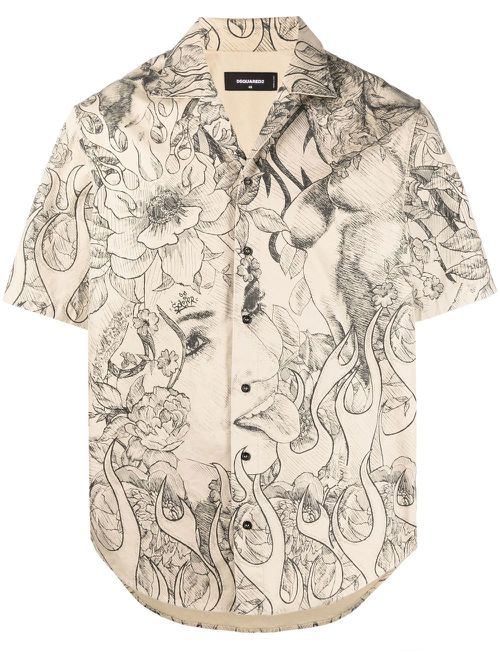 Graphic-print short-sleeved shirt - Neutrals