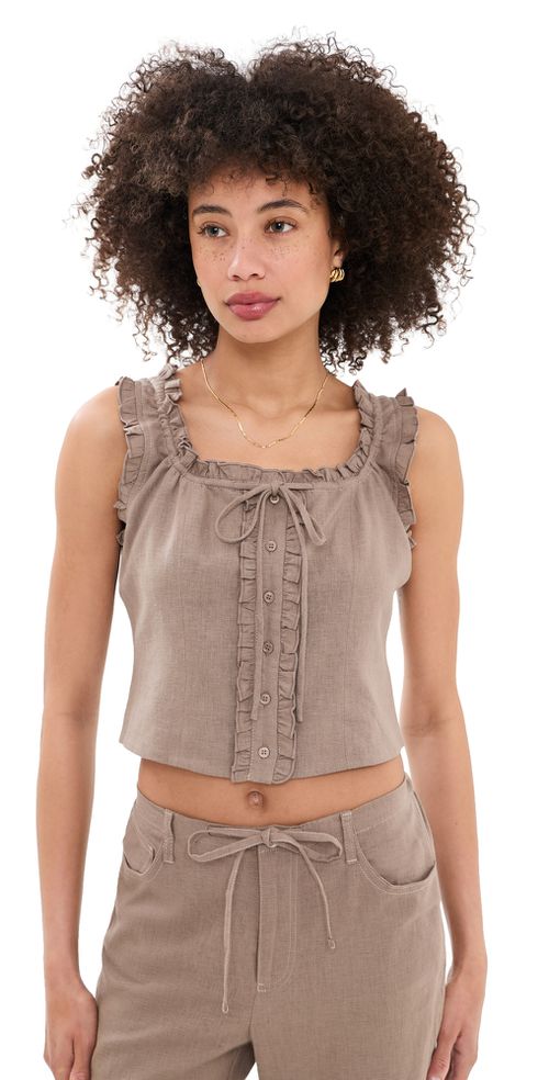 Linen Ruffle Cami Driftwood